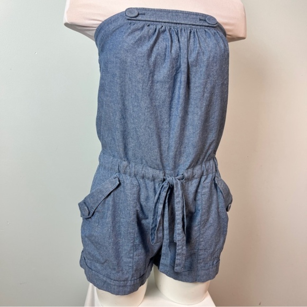 BCBGMaxAzria Blue Chambray Strapless Romper 100% Cotton - Size 4